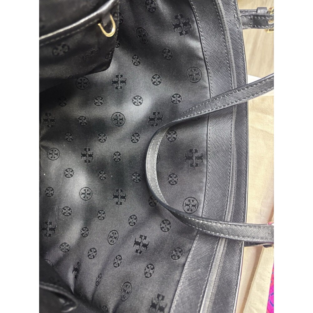Authentic Tory Burch Navy Gold Saffiano Leather Tote Shoulder Bag 19” X 10.5” - Picture 9 of 9